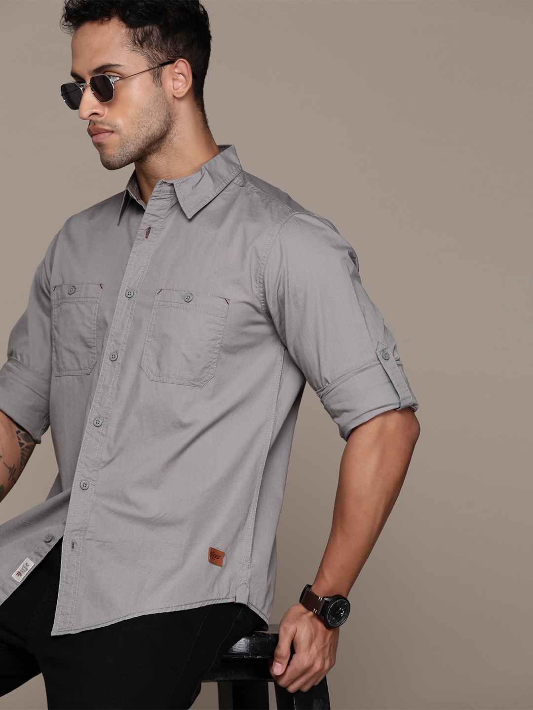 

The Roadster Lifestyle Co. Cotton Casual Shirt, Grey