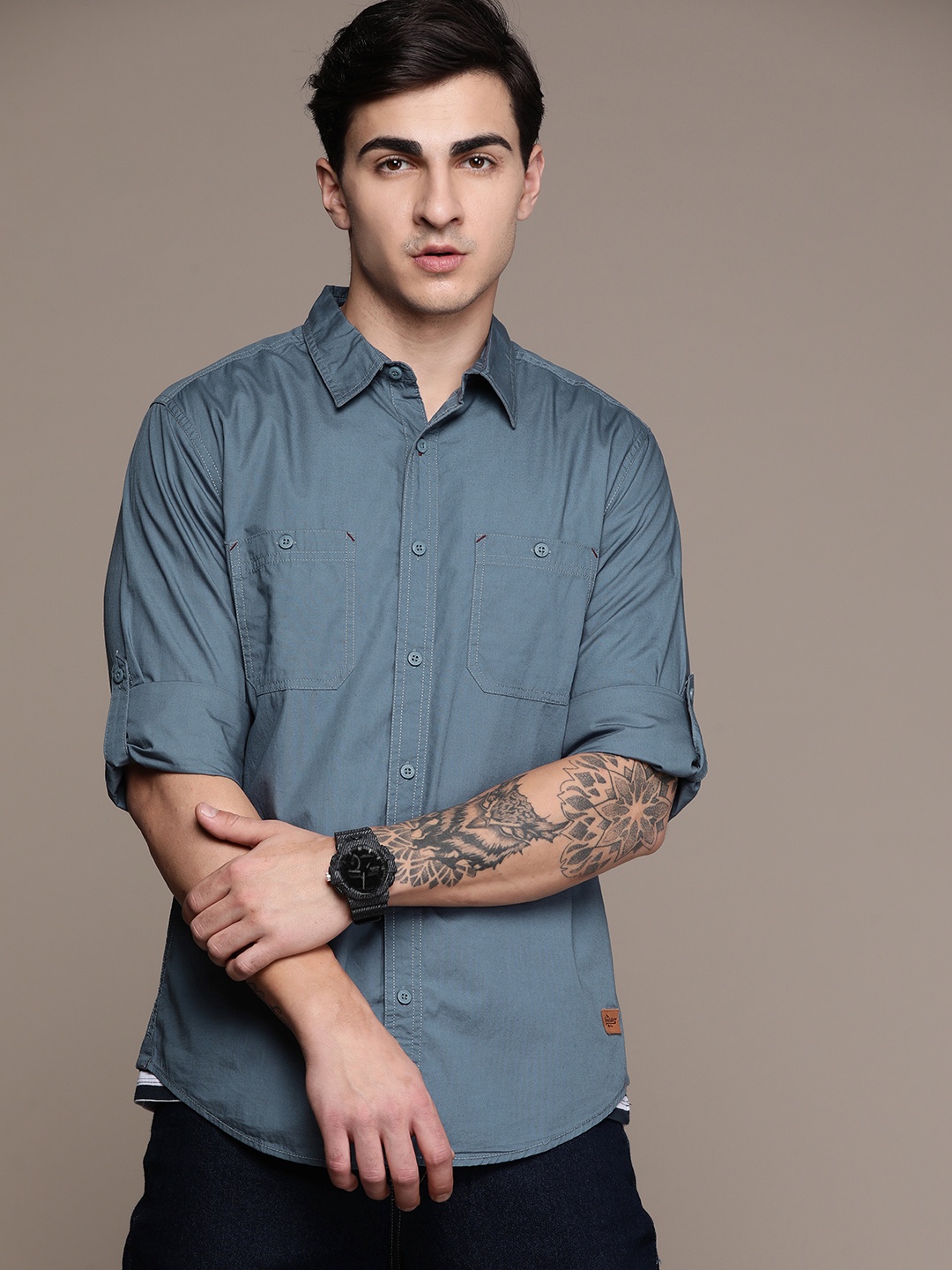 

The Roadster Lifestyle Co. Solid Spread Collar Pure Cotton Casual Shirt, Teal
