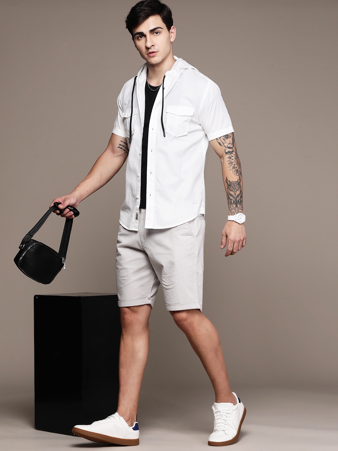 

The Roadster Lifestyle Co. Pure Cotton Hooded Casual Shirt, White