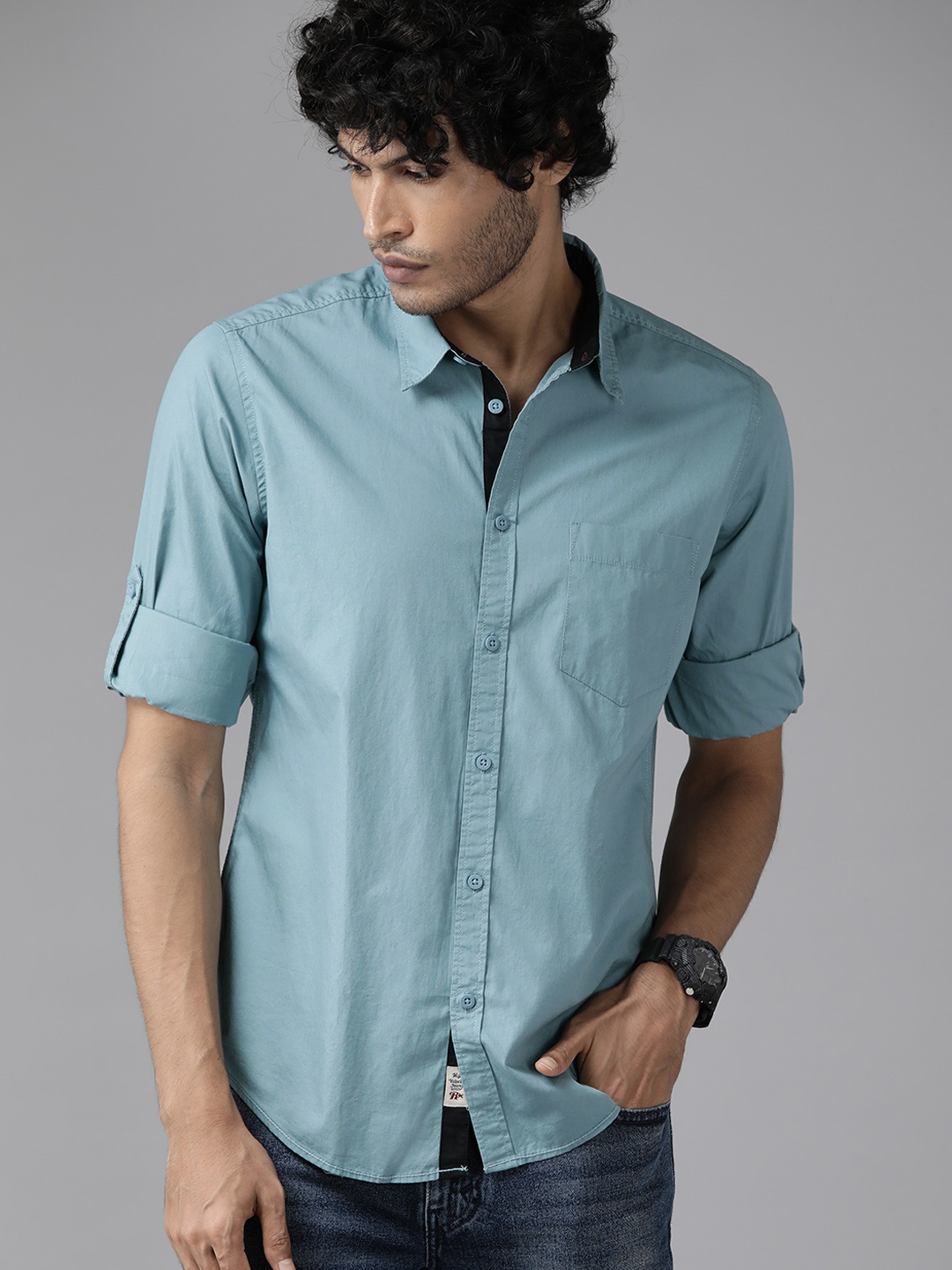 

The Roadster Lifestyle Co. Pure Cotton Opaque Casual Shirt, Blue