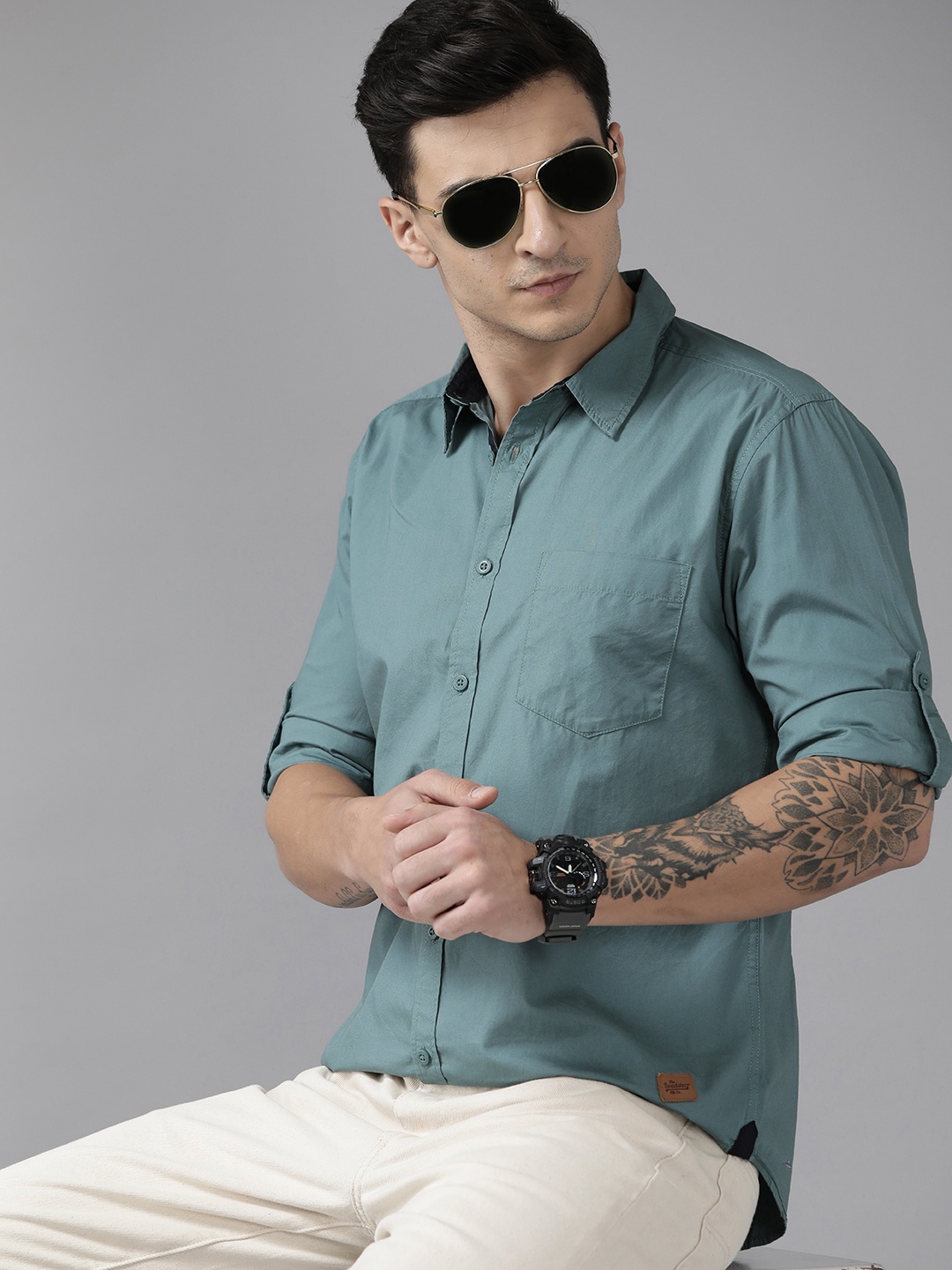 

The Roadster Lifestyle Co. Pure Cotton Casual Shirt, Blue