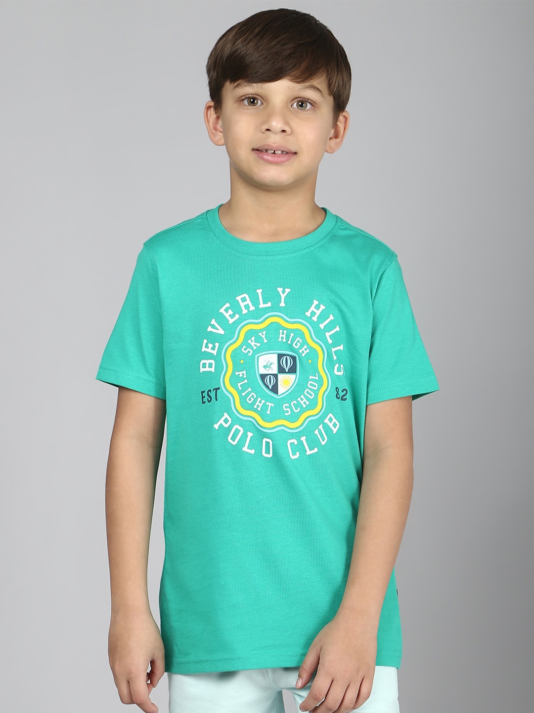 

Beverly Hills Polo Club Boys Typography Printed Pure Cotton T-shirt, Sea green