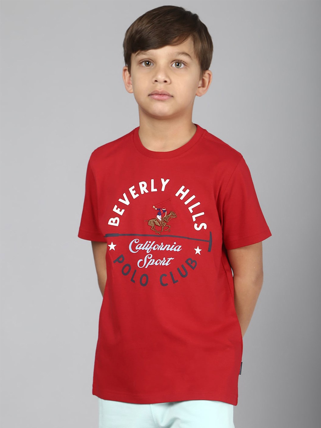 

Beverly Hills Polo Club Boys Typography Printed Pure Cotton T-shirt, Red