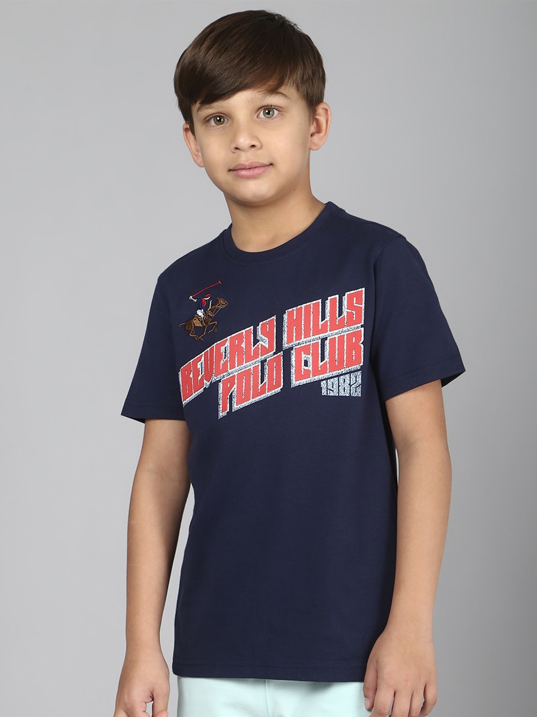 

Beverly Hills Polo Club Boys Brand Printed Pure Cotton T-shirt, Navy blue
