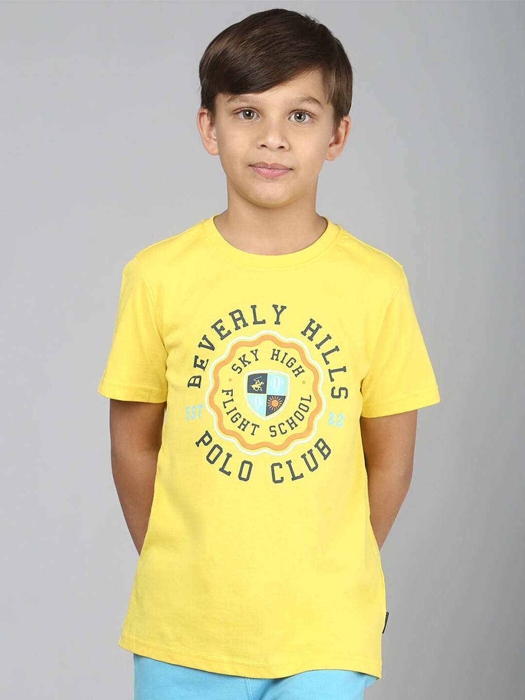 

Beverly Hills Polo Club Boys Typography Printed Pure Cotton T-shirt, Yellow