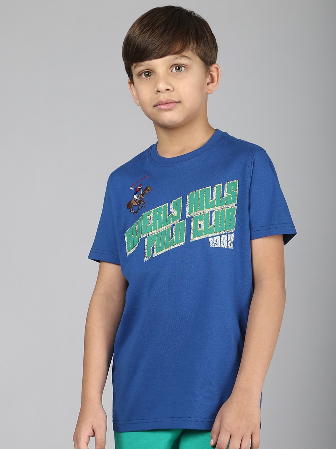Beverly Hills Polo Club Boys Typography Printed Pure Cotton T-shirt, Blue