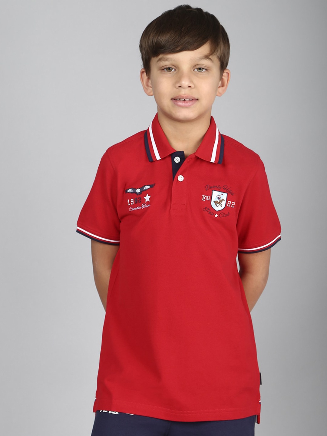 

Beverly Hills Polo Club Boys Polo Collar Pure Cotton Embroidered T-shirt, Red