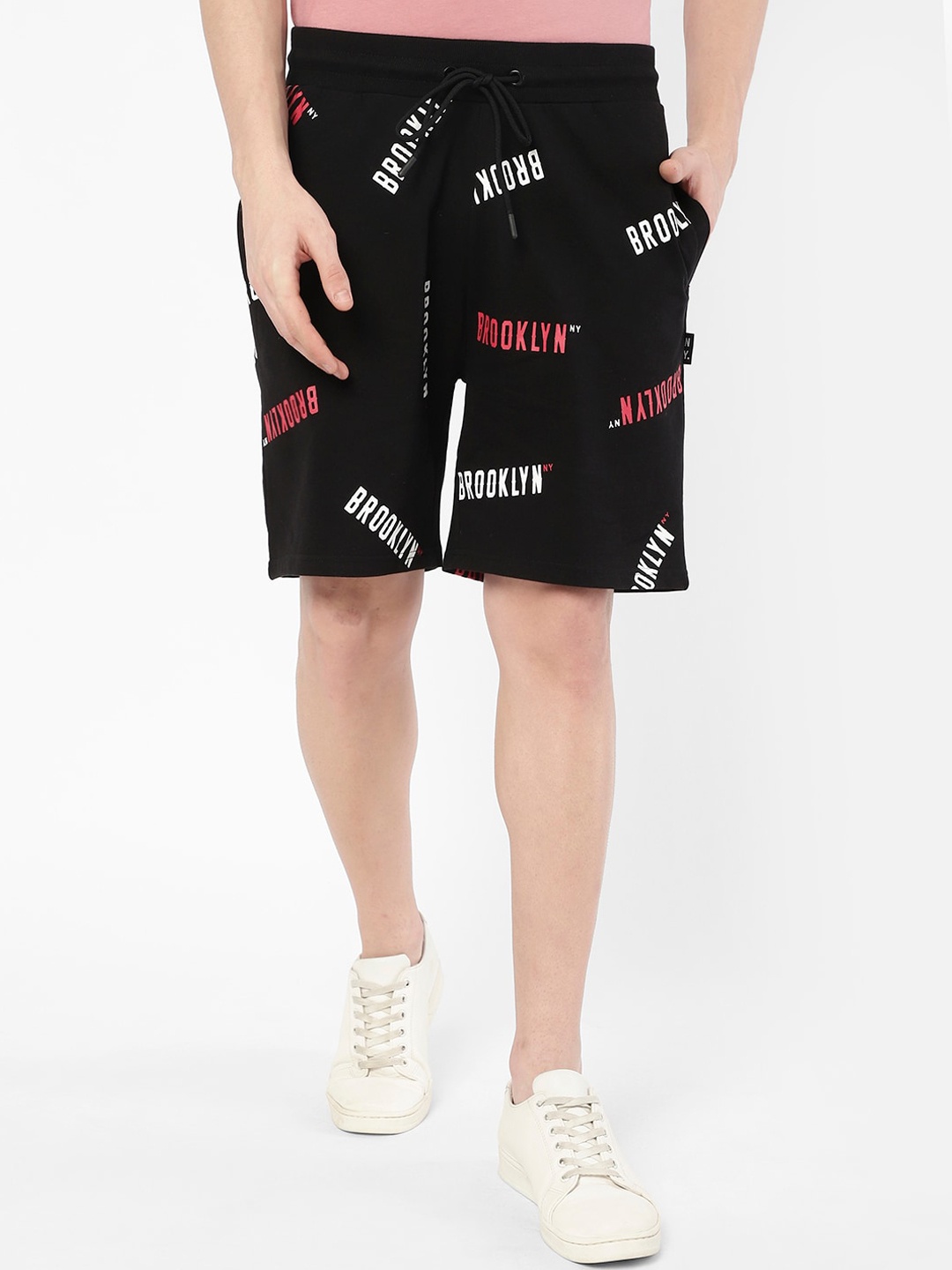 

R&B Men Typography Printed Shorts, Black