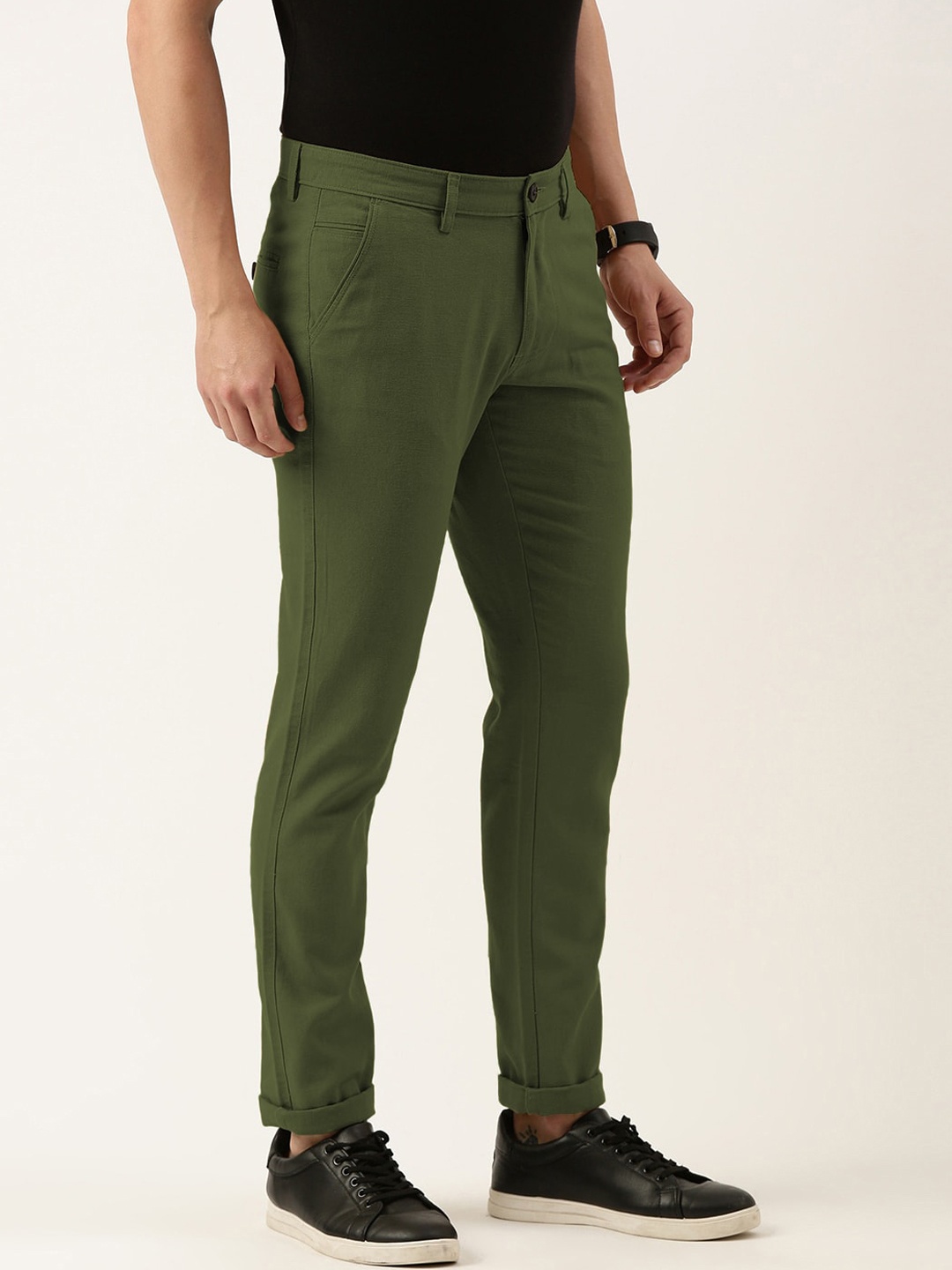

IVOC Men Slim Fit Pure Cotton Casual Trousers, Olive