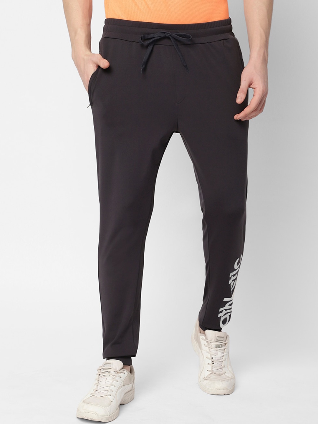 

R&B Men Typography Printed Sports Track Pants, Grey