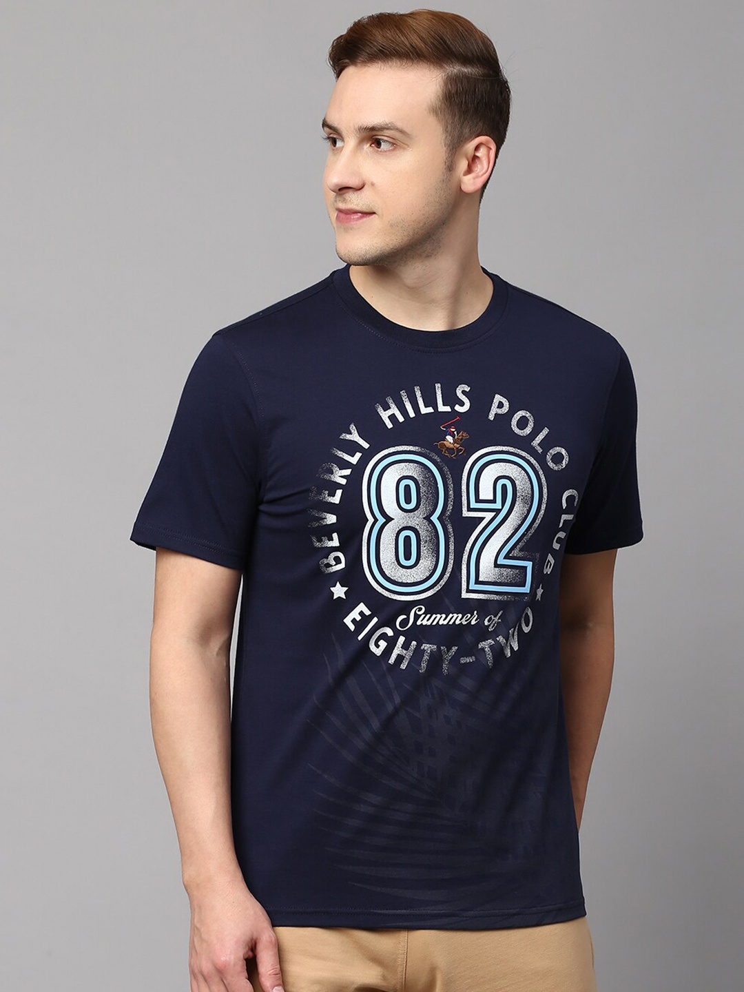 Beverly Hills Polo Club Typography Printed Pure Cotton T-shirt, Navy blue
