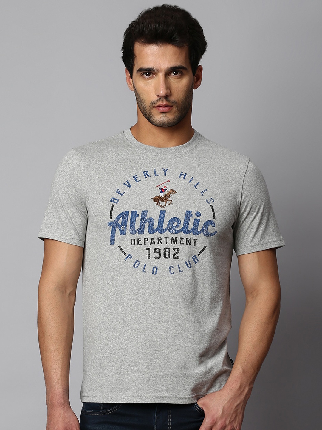 

Beverly Hills Polo Club Typography Printed Pure Cotton Slim Fit T-shirt, Grey