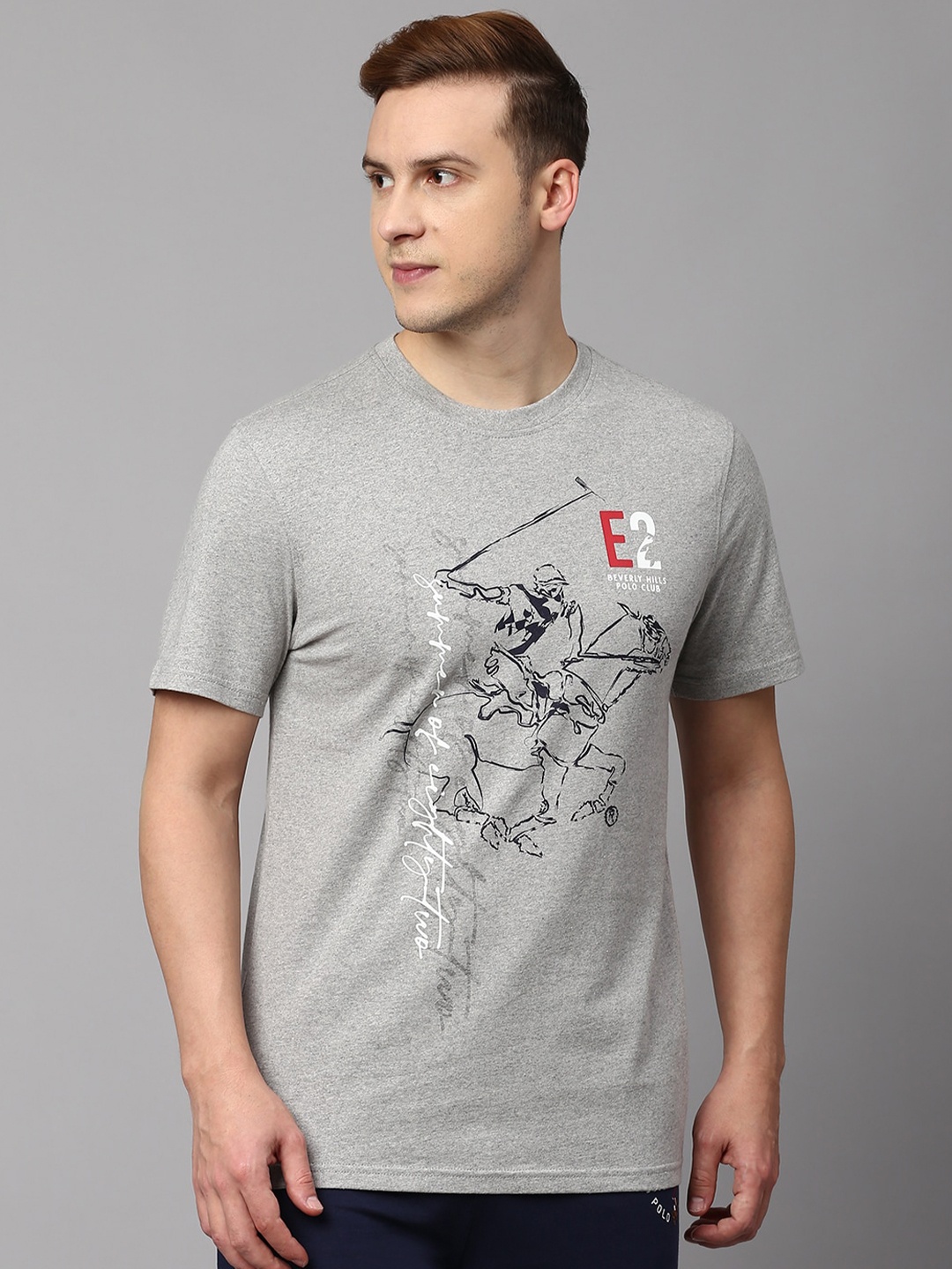 

Beverly Hills Polo Club Typography Printed Cotton T-shirt, Grey