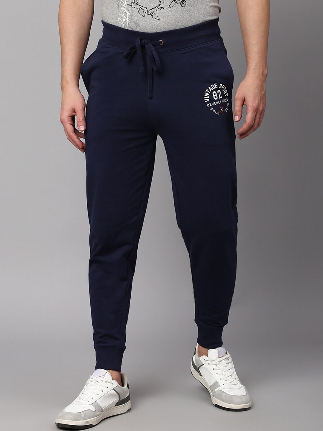 

Beverly Hills Polo Club Men Mid-Rise Pure Cotton Joggers, Navy blue