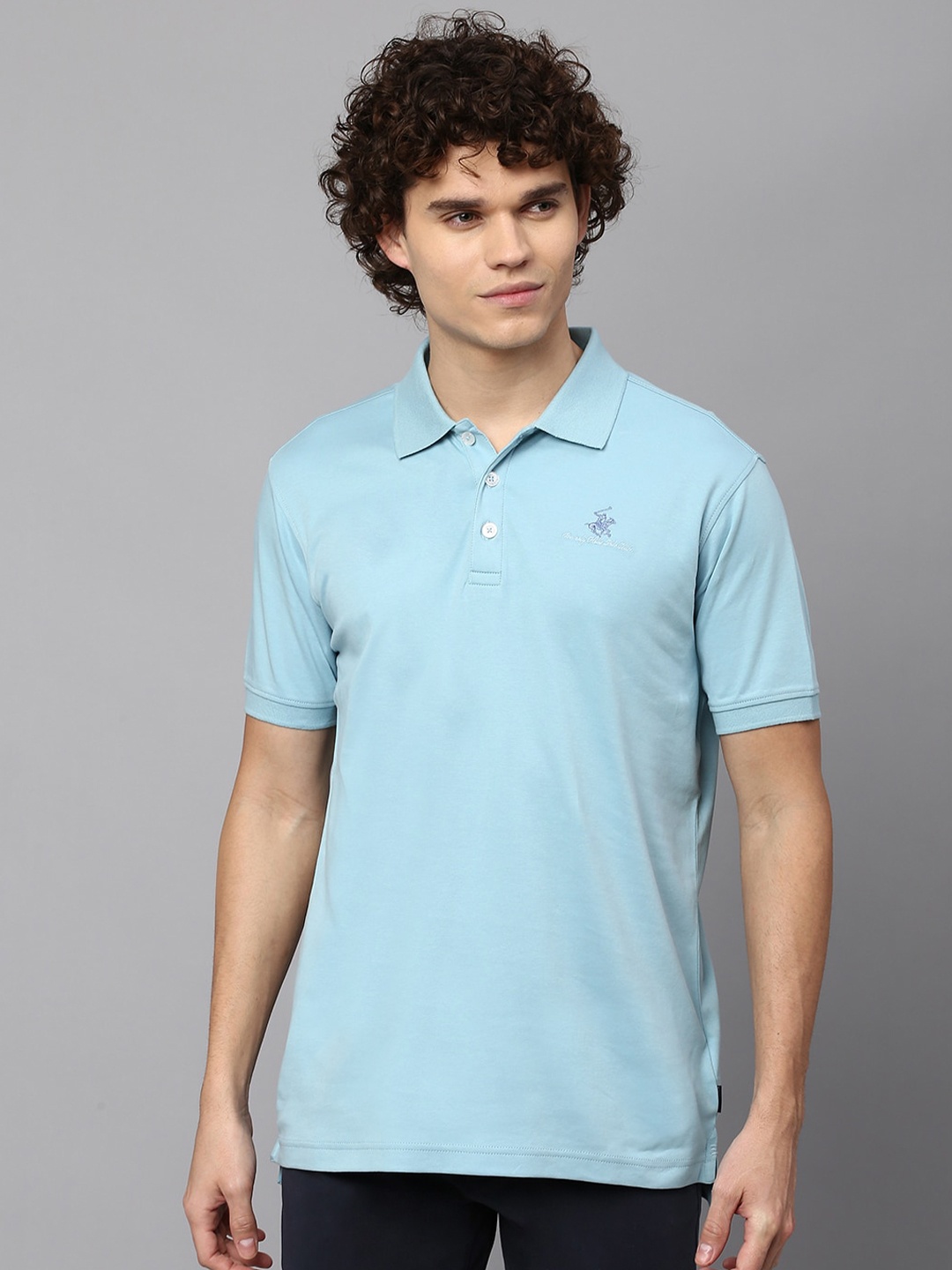 

Beverly Hills Polo Club Men Polo Collar Cotton T-shirt, Blue