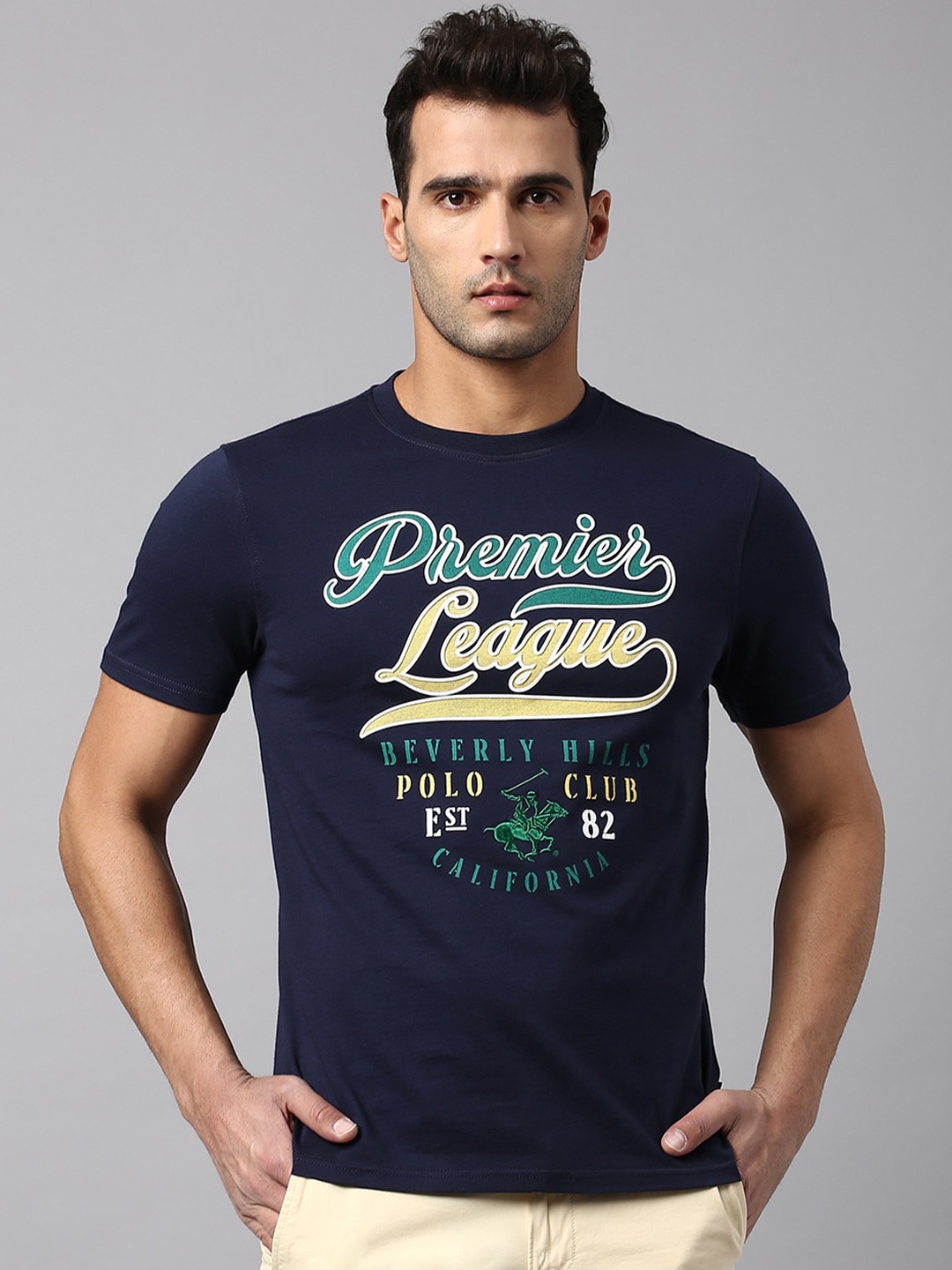 

Beverly Hills Polo Club Men Typography Printed Cotton T-shirt, Navy blue