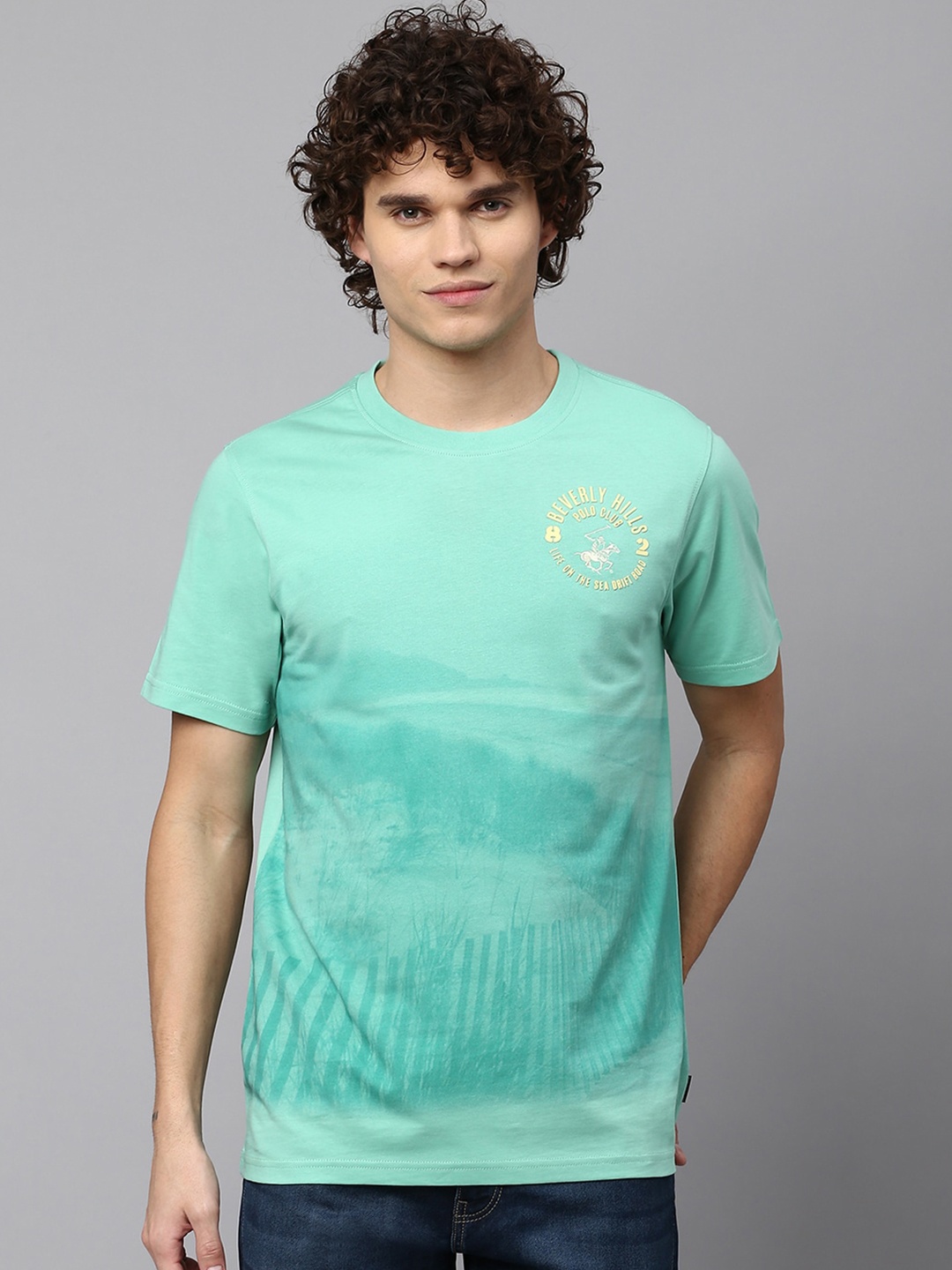 

Beverly Hills Polo Club Printed Round Neck Cotton T-shirt, Green