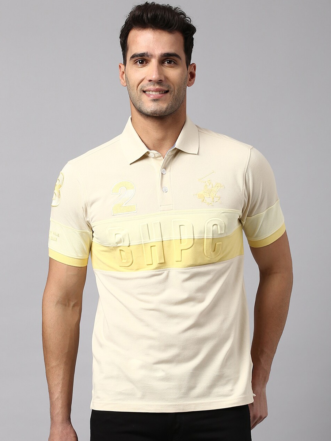 

Beverly Hills Polo Club Polo Collar Typography Embroidered T-shirt, Beige