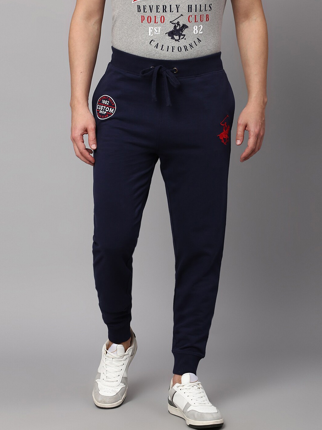 

Beverly Hills Polo Club Men Mid-Rise Pure Cotton Joggers, Navy blue