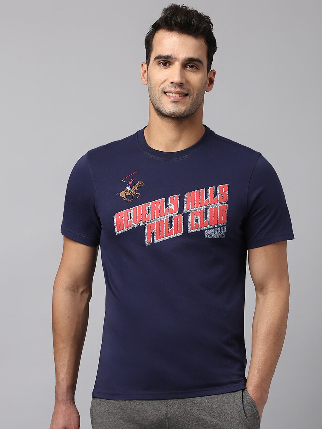 

Beverly Hills Polo Club Typography Printed Pure Cotton T-shirt, Navy blue