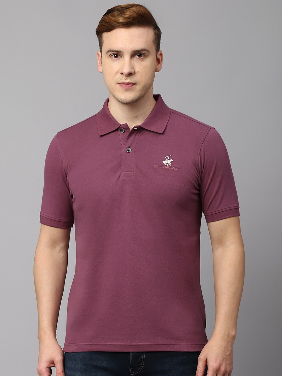 

Beverly Hills Polo Club Men Polo Collar Cotton T-shirt, Purple