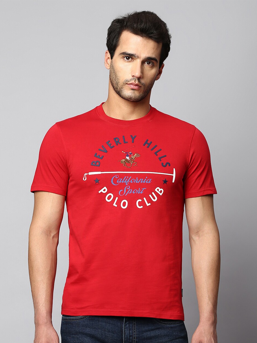 

Beverly Hills Polo Club Typography Printed Pure Cotton T-shirt, Red