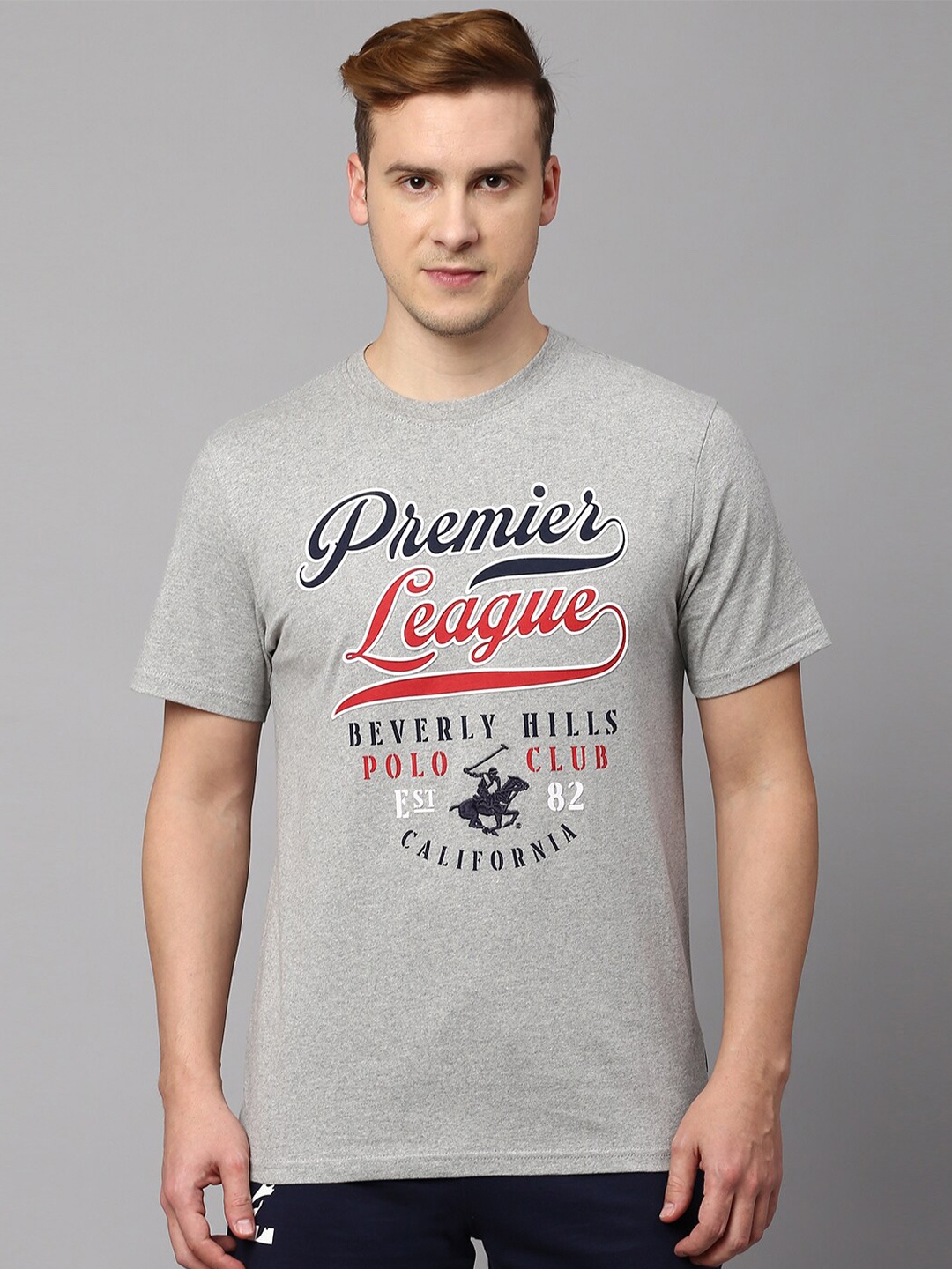 

Beverly Hills Polo Club Men Grey Typography Printed Applique T-shirt