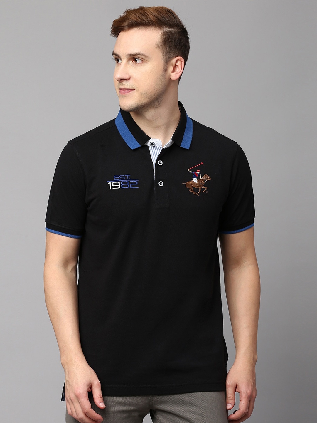 

Beverly Hills Polo Club Men Polo Collar Pure Cotton T-shirt, Black