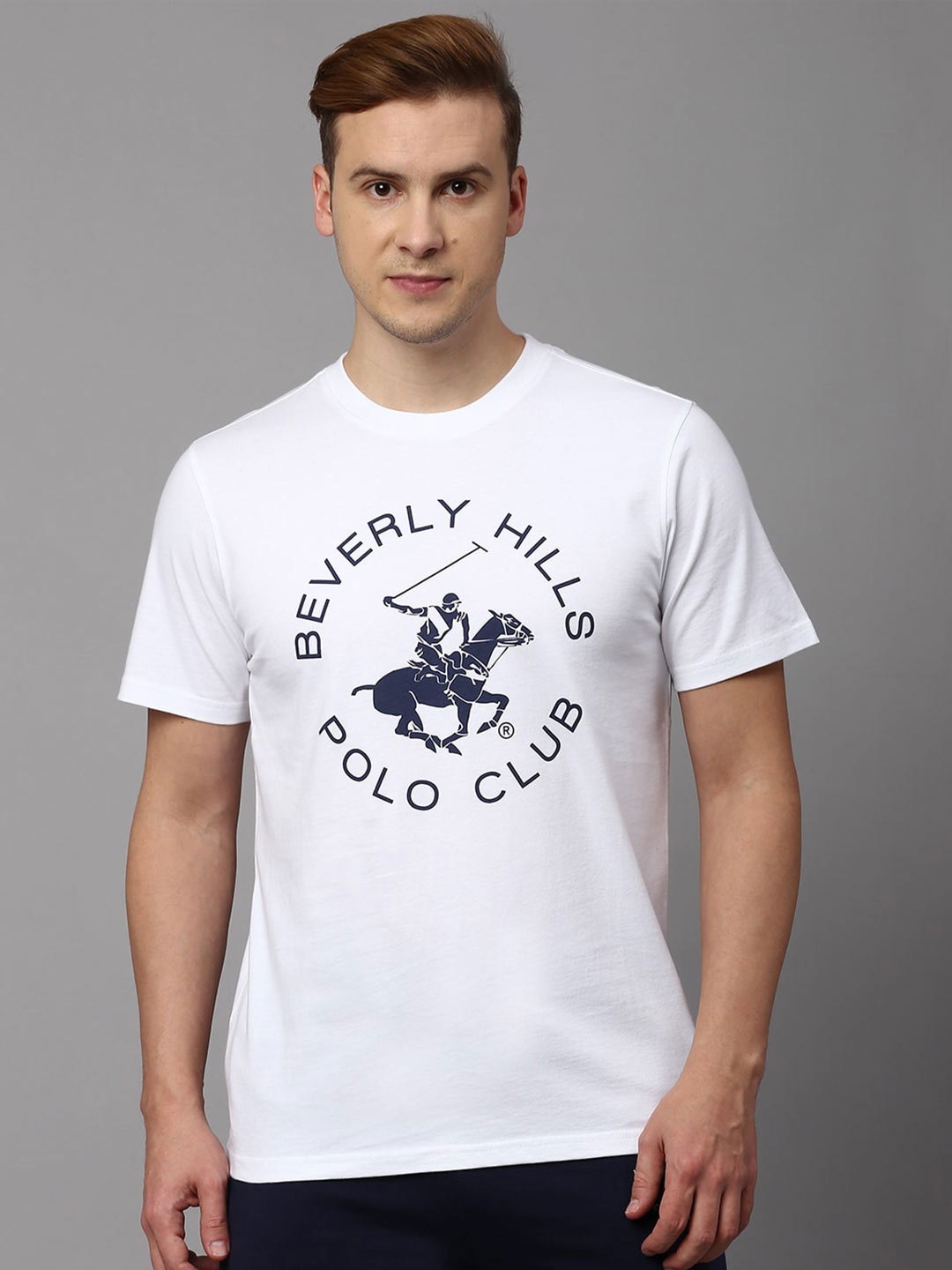 

Beverly Hills Polo Club Brand Printed Round Neck Cotton T-shirt, White