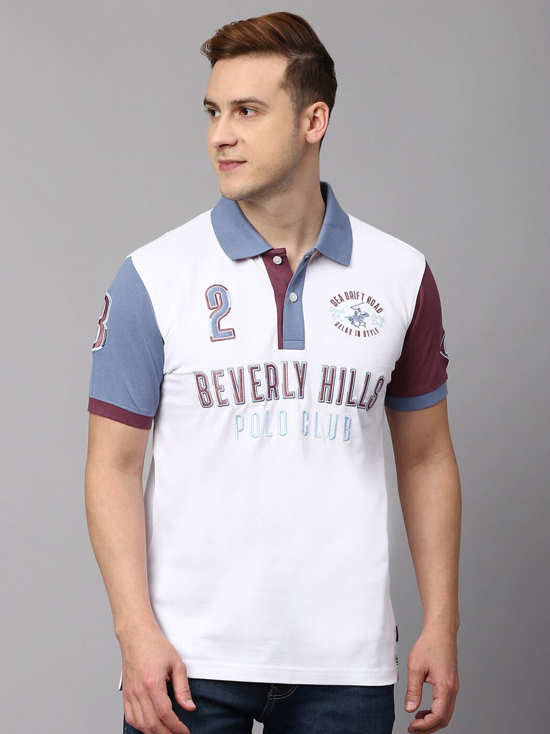 

Beverly Hills Polo Club Typography Printed Polo Collar Pure Cotton T-shirt, White