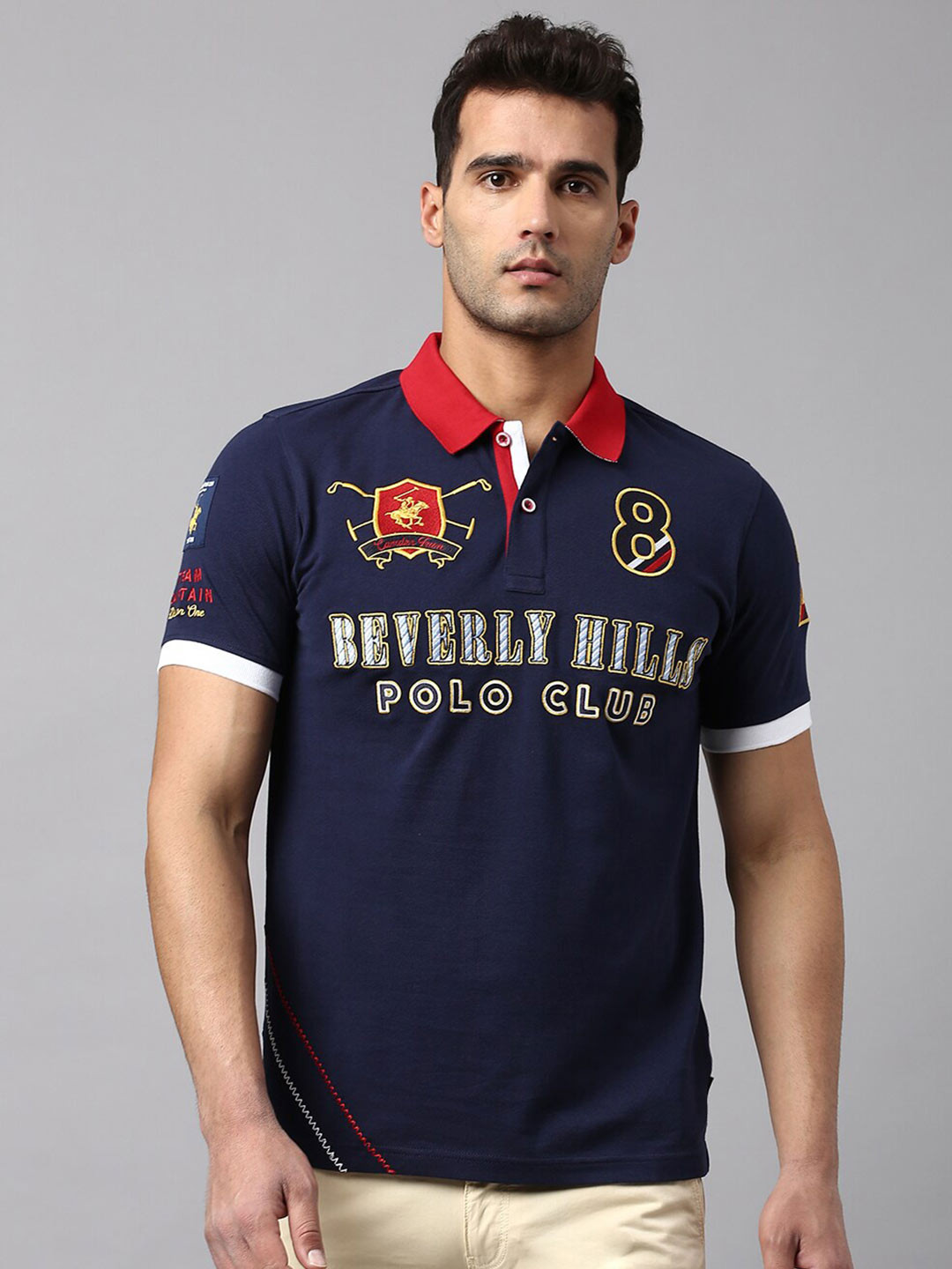 

Beverly Hills Polo Club Typography Printed Polo Collar Pure Cotton T-shirt, Navy blue