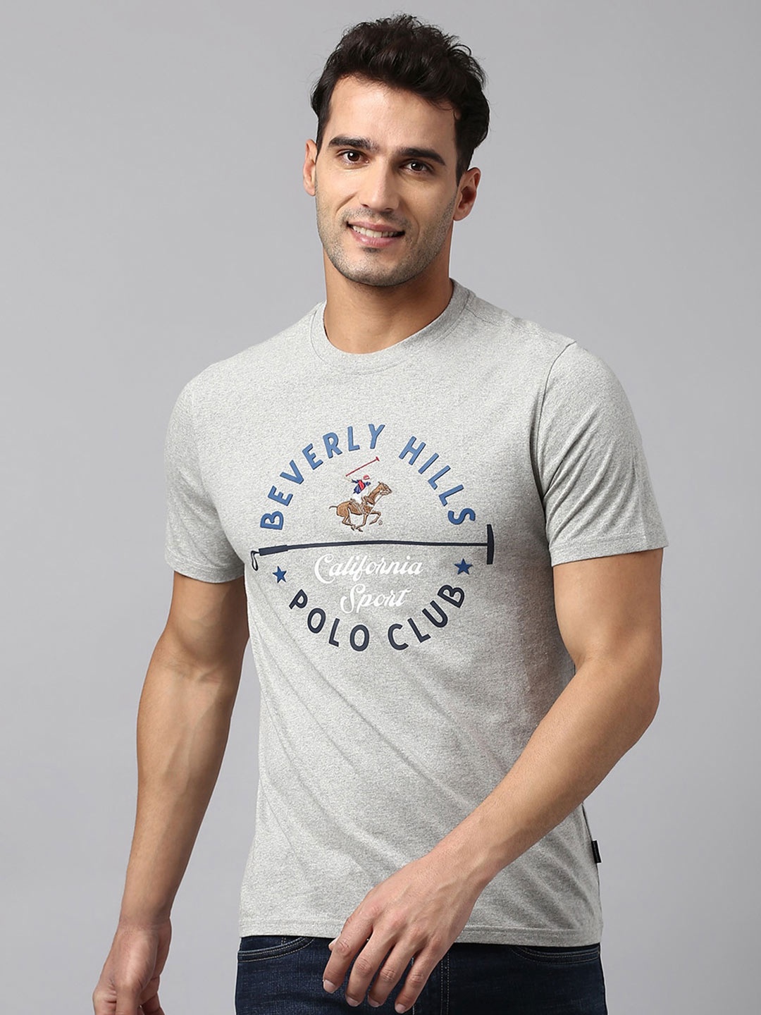 

Beverly Hills Polo Club Men Typography Printed Pure Cotton T-shirt, Grey