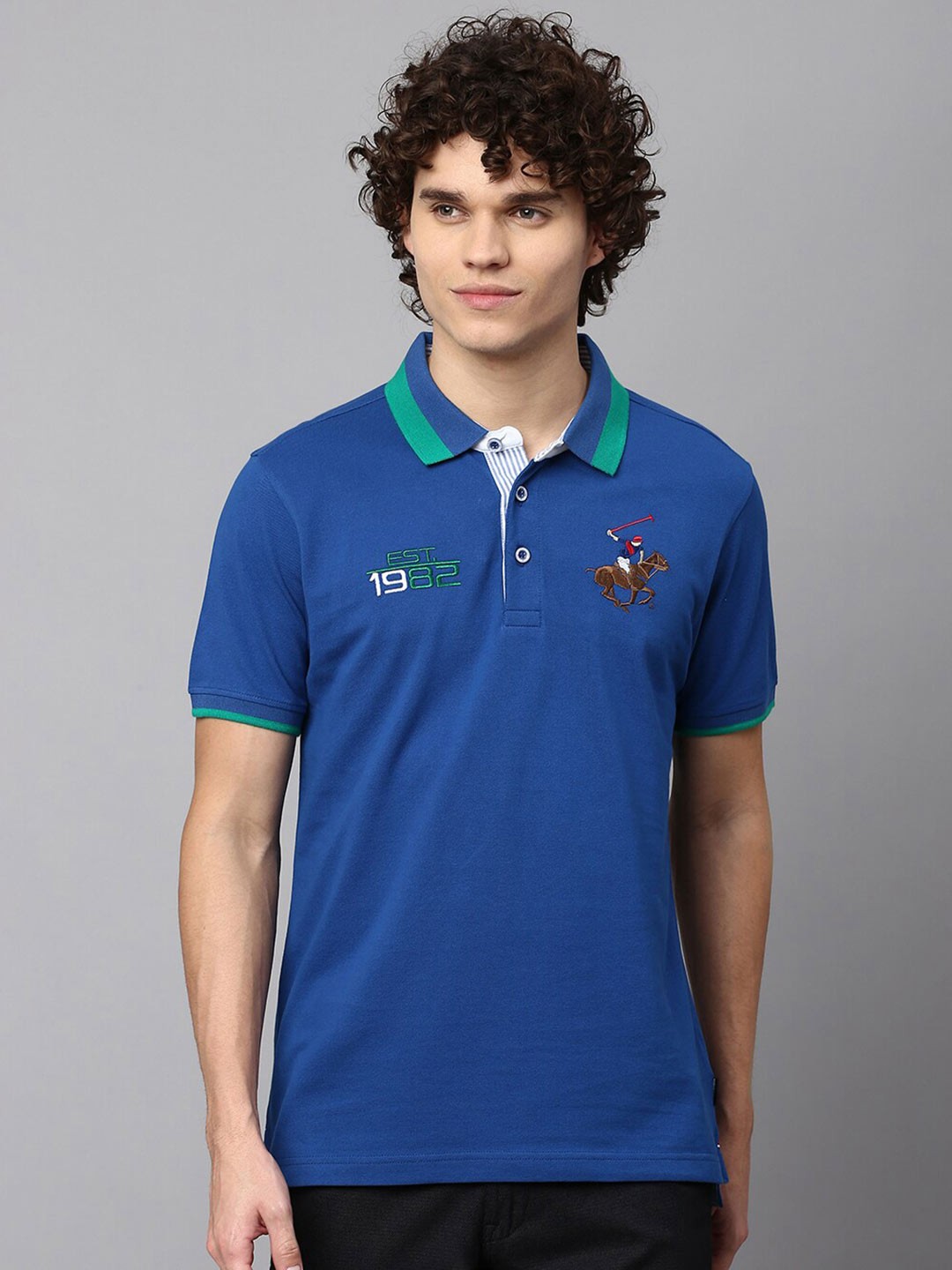 

Beverly Hills Polo Club Polo Collar Embroidered Cotton T-shirt, Blue