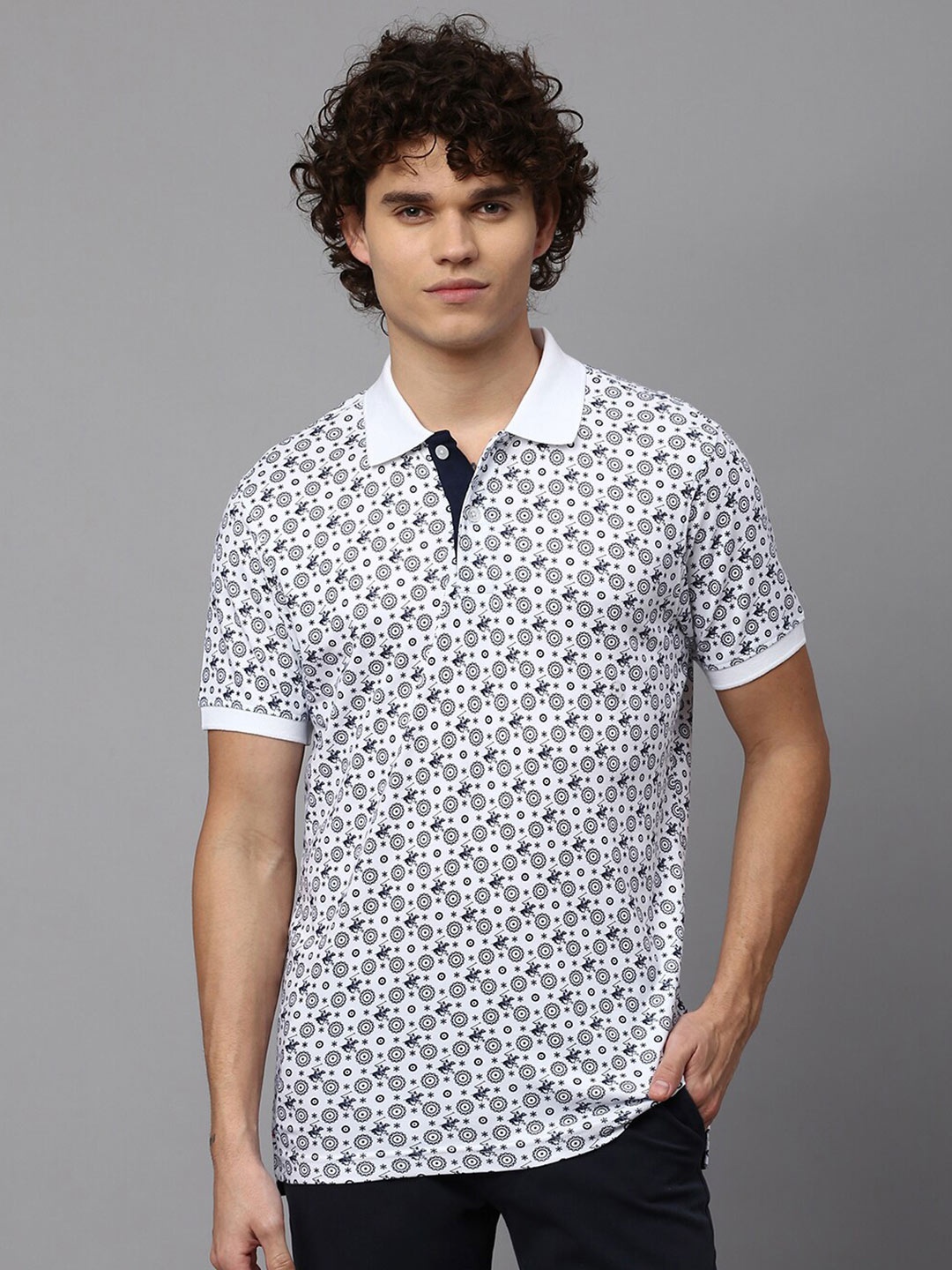 

Beverly Hills Polo Club Printed Polo Collar Pure Cotton T-shirt, White