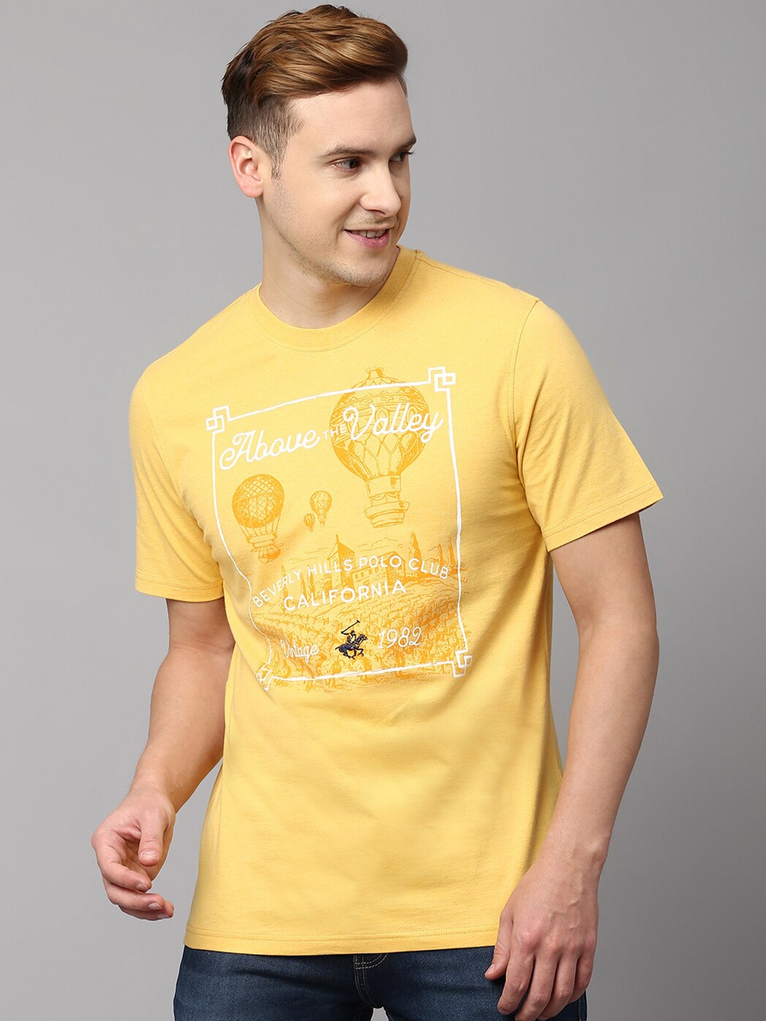 

Beverly Hills Polo Club Typography Printed Pure Cotton T-shirt, Yellow