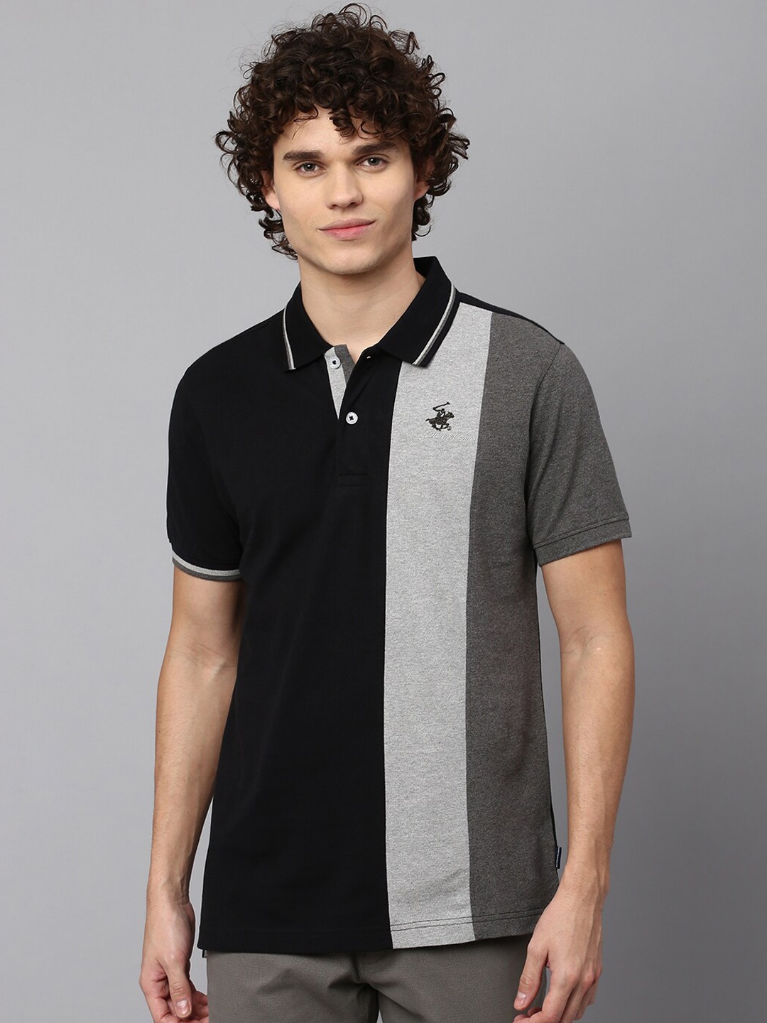 

Beverly Hills Polo Club Colourblocked Polo Collar T-shirt, Black