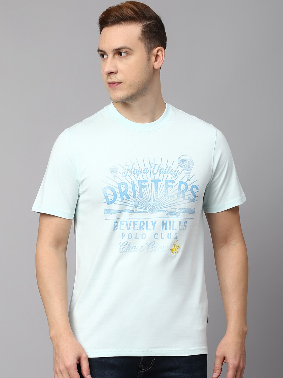 

Beverly Hills Polo Club Typography Printed Pure Cotton Slim Fit T-shirt, Blue
