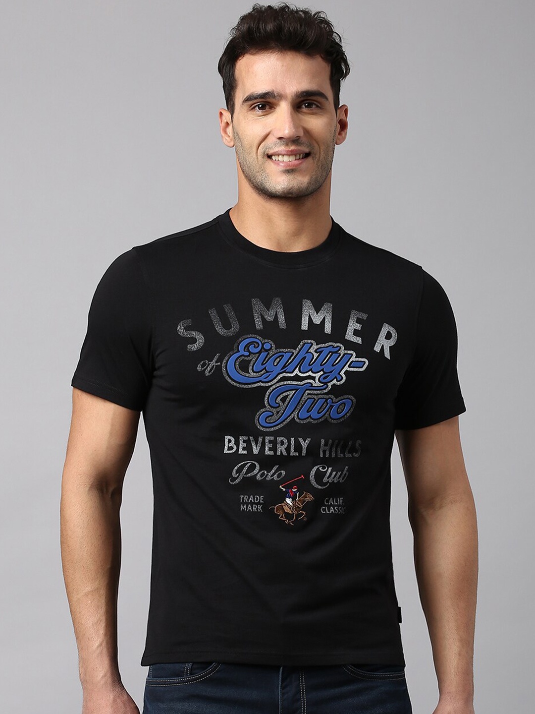 

Beverly Hills Polo Club Typography Printed Cotton T-shirt, Black
