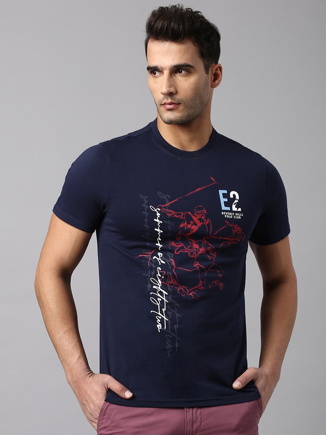

Beverly Hills Polo Club Men Printed Pure Cotton T-shirt, Navy blue