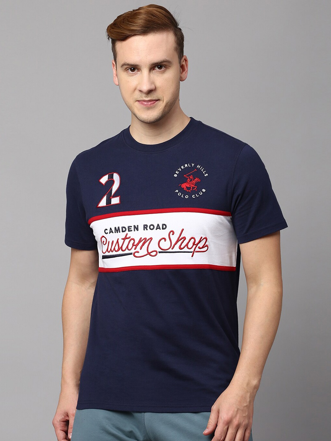 

Beverly Hills Polo Club Typography Printed Pure Cotton T-shirt, Navy blue