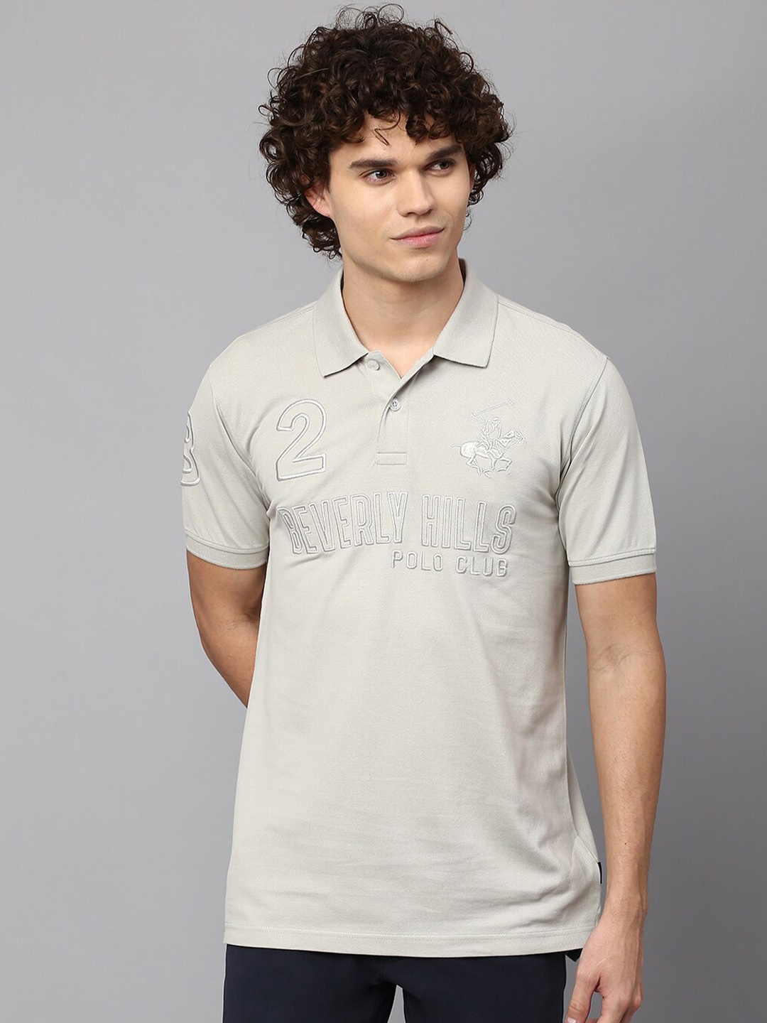 

Beverly Hills Polo Club Polo Collar Pure Cotton Embroidered T-shirt, Beige