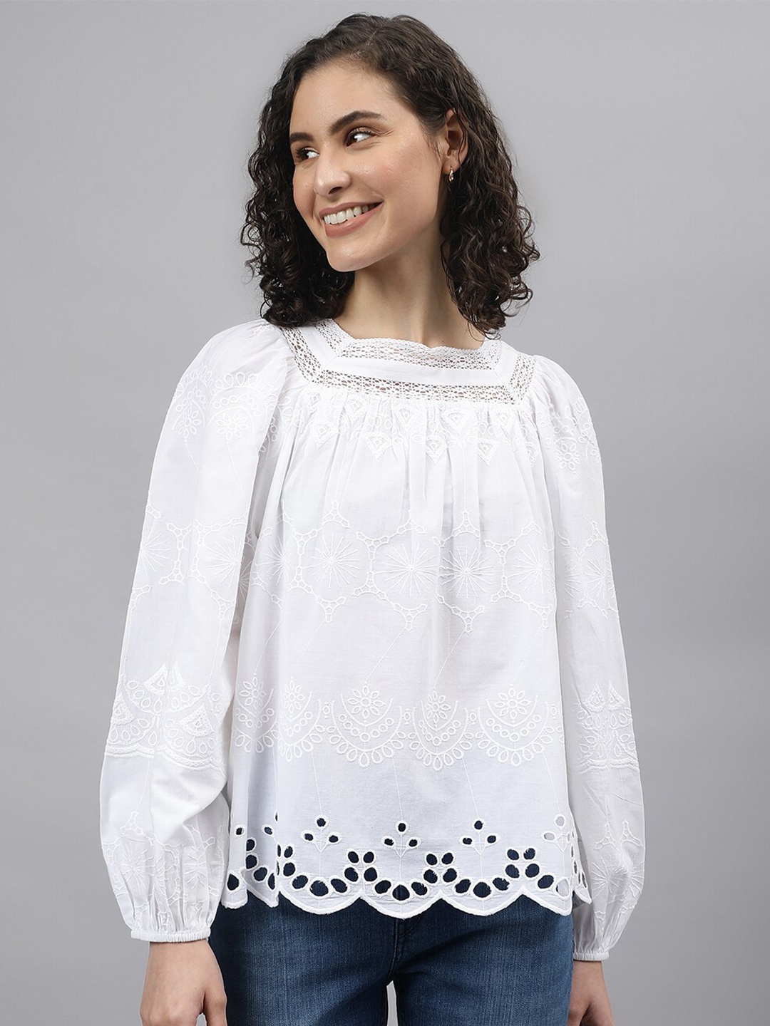 

Beverly Hills Polo Club Self Design Pure Cotton Top, White