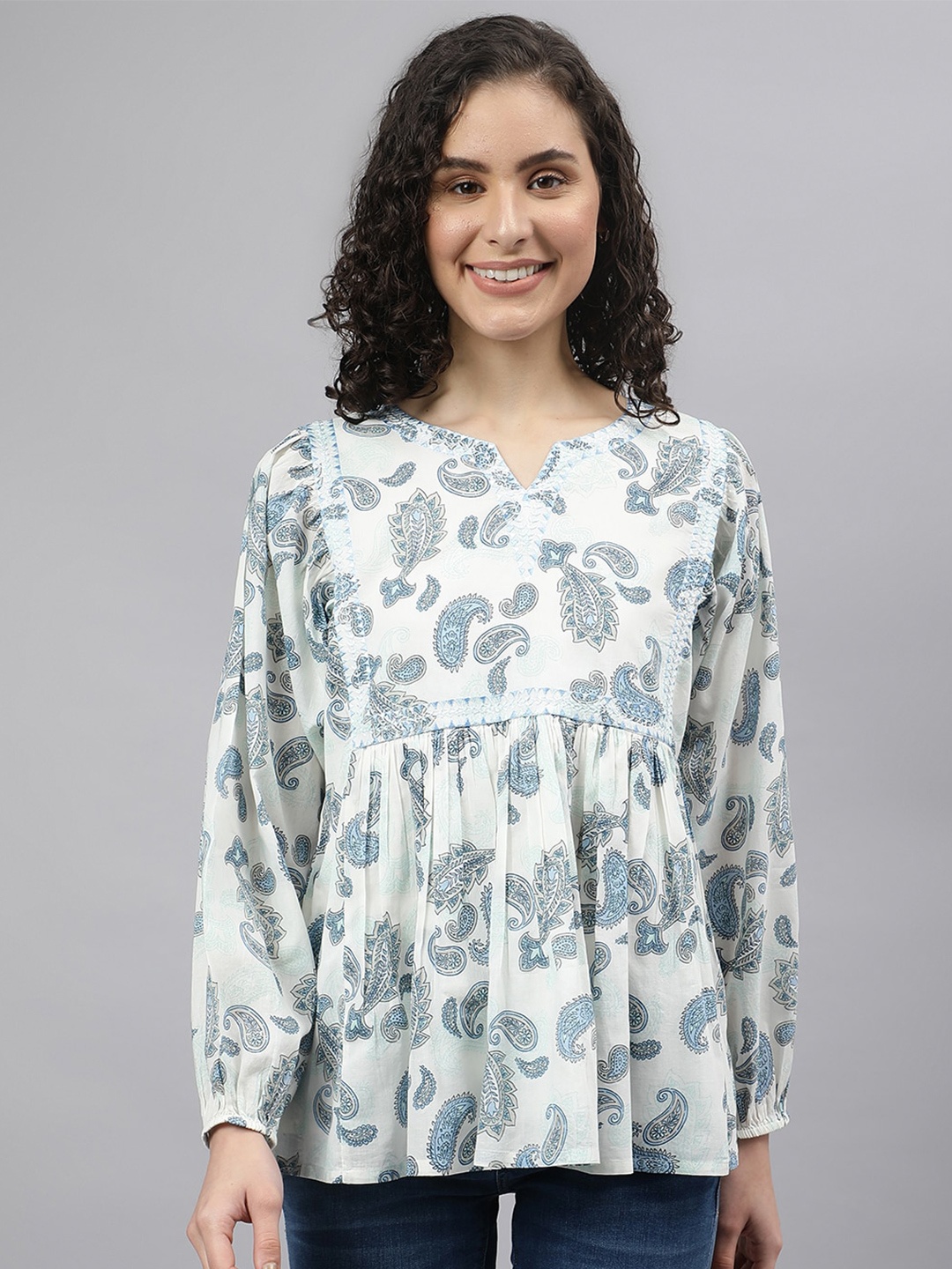

Beverly Hills Polo Club Floral Printed Cotton Empire Top, Off white