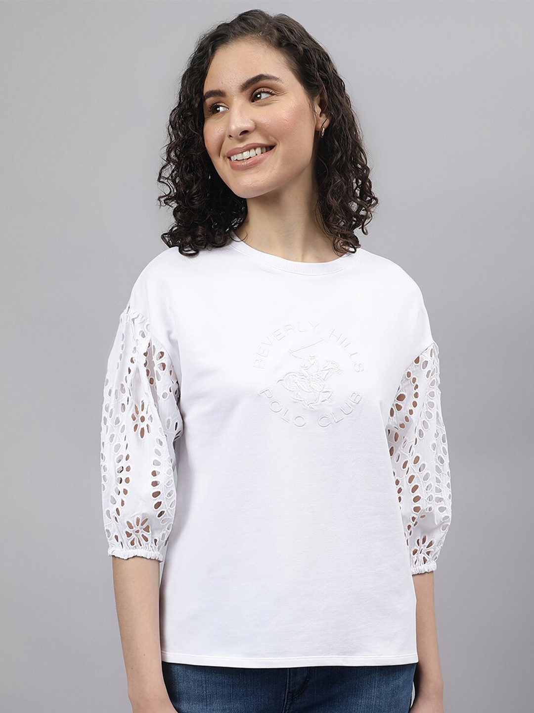 

Beverly Hills Polo Club Round Neck Self-Design Top, White