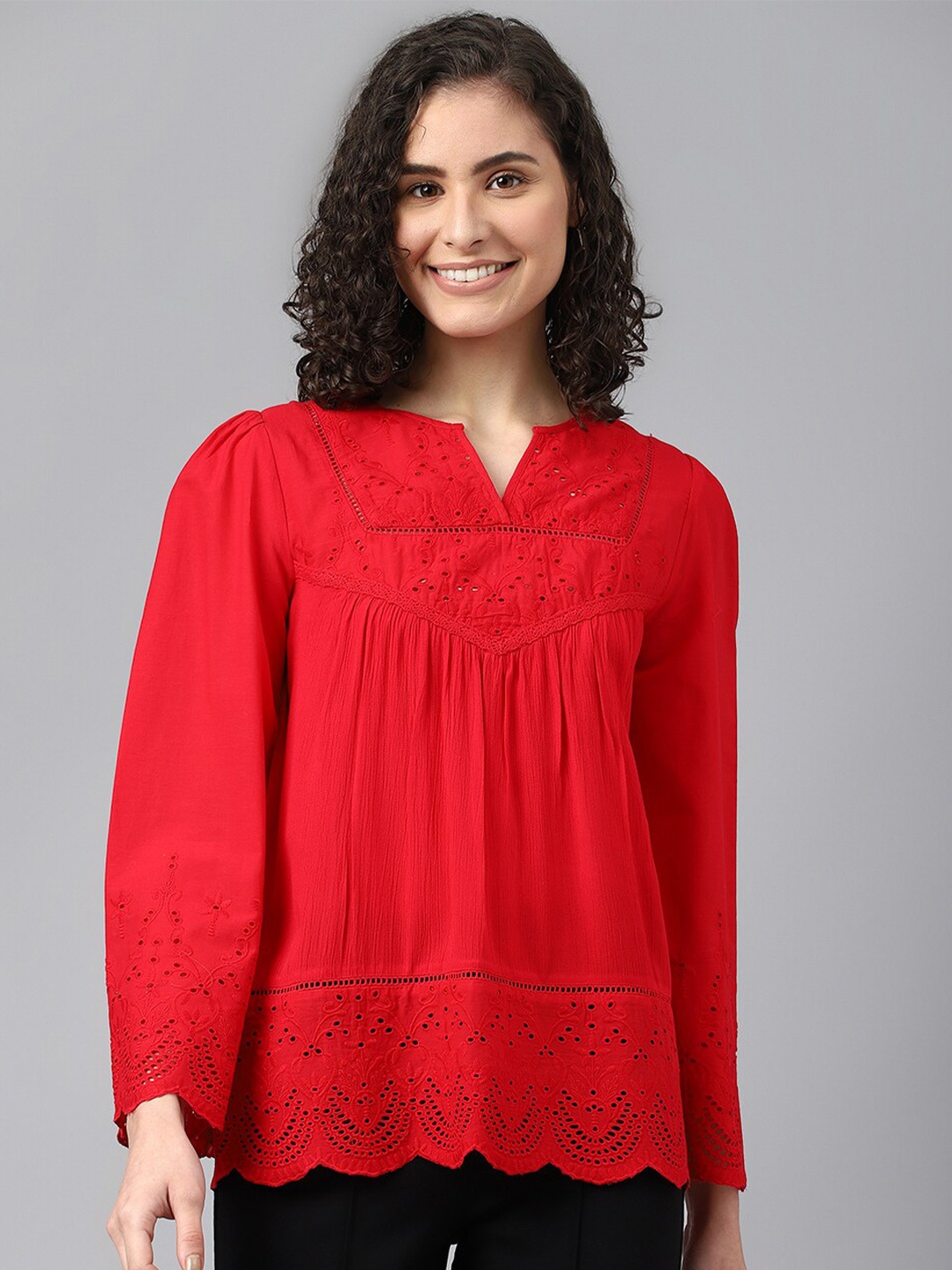 

Beverly Hills Polo Club Embroidered Pure Cotton Top, Red