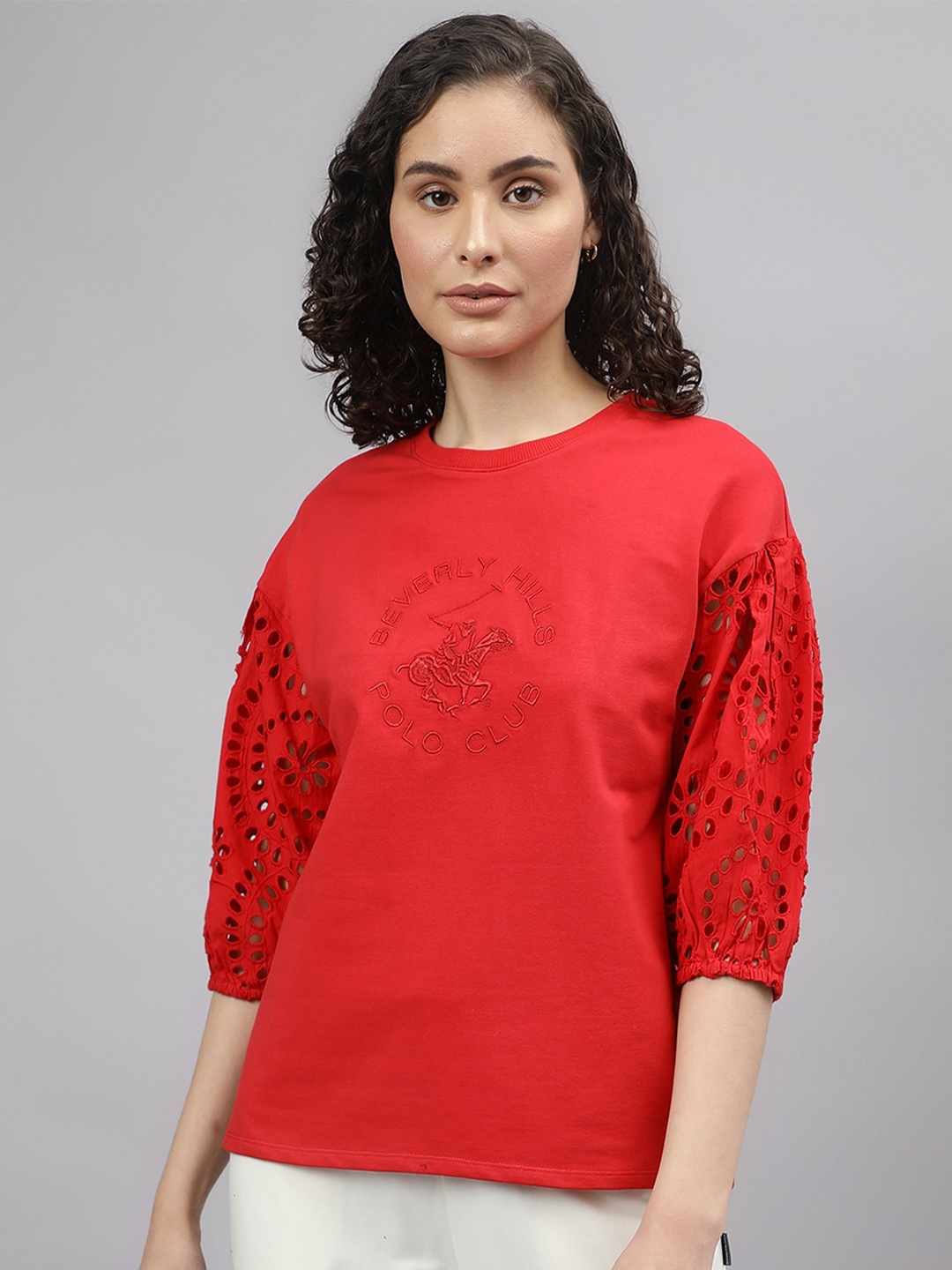 

Beverly Hills Polo Club Round Neck Self-Design Top, Red
