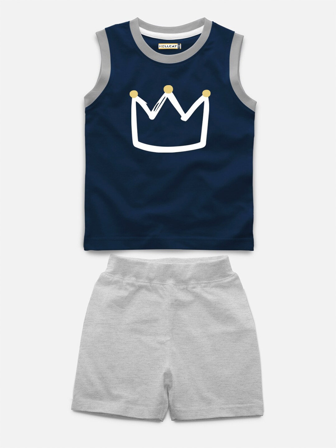 

HELLCAT Kids Printed T-shirt with Shorts, Navy blue