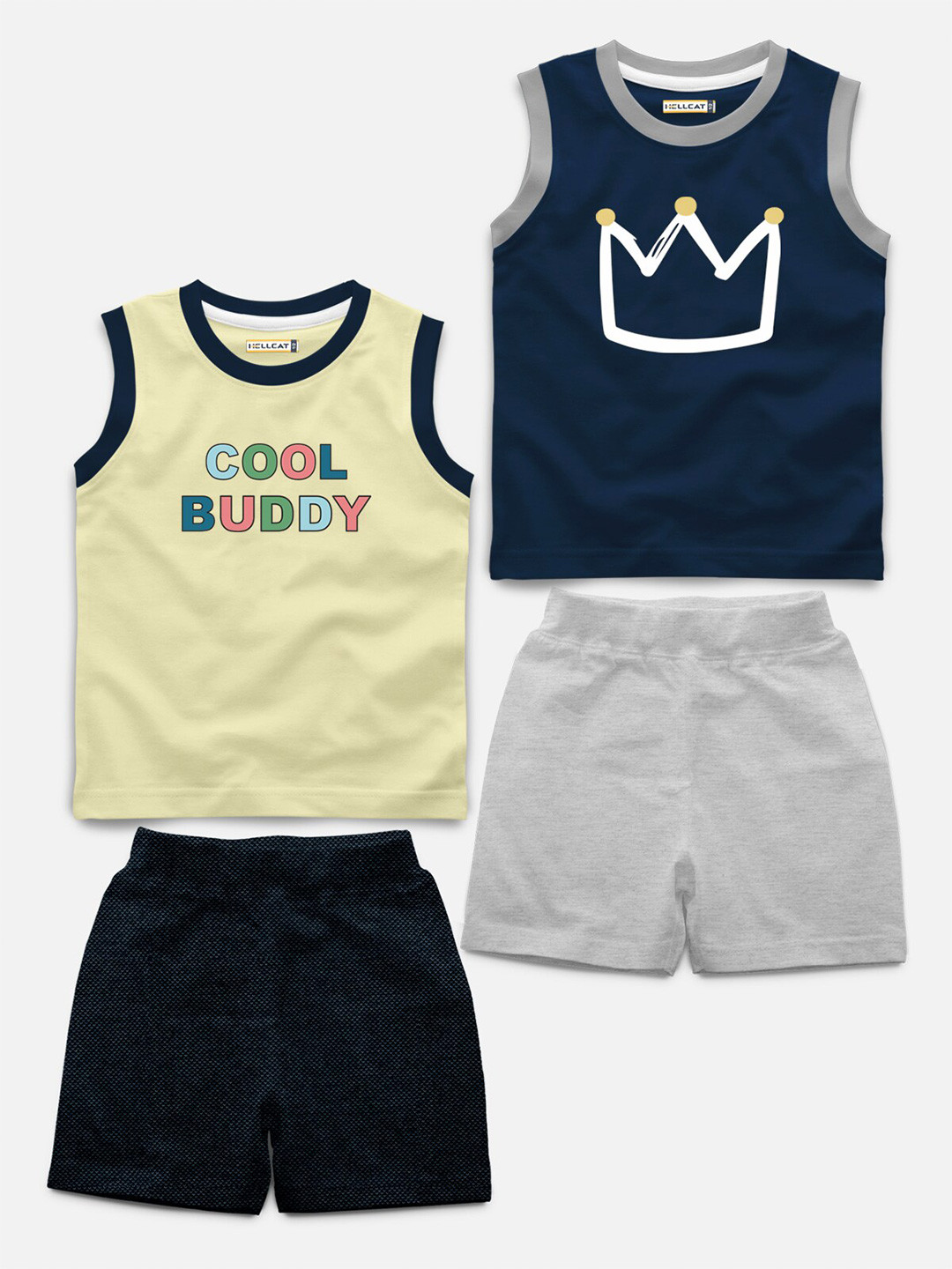 

HELLCAT Kids Pack of 2 Printed T-shirt with Shorts, Yellow