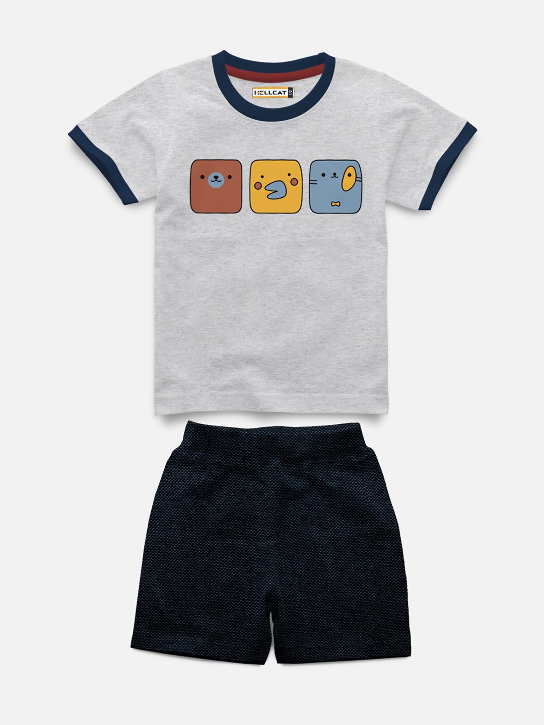 

HELLCAT Kids Printed T-shirt with Shorts, Grey melange