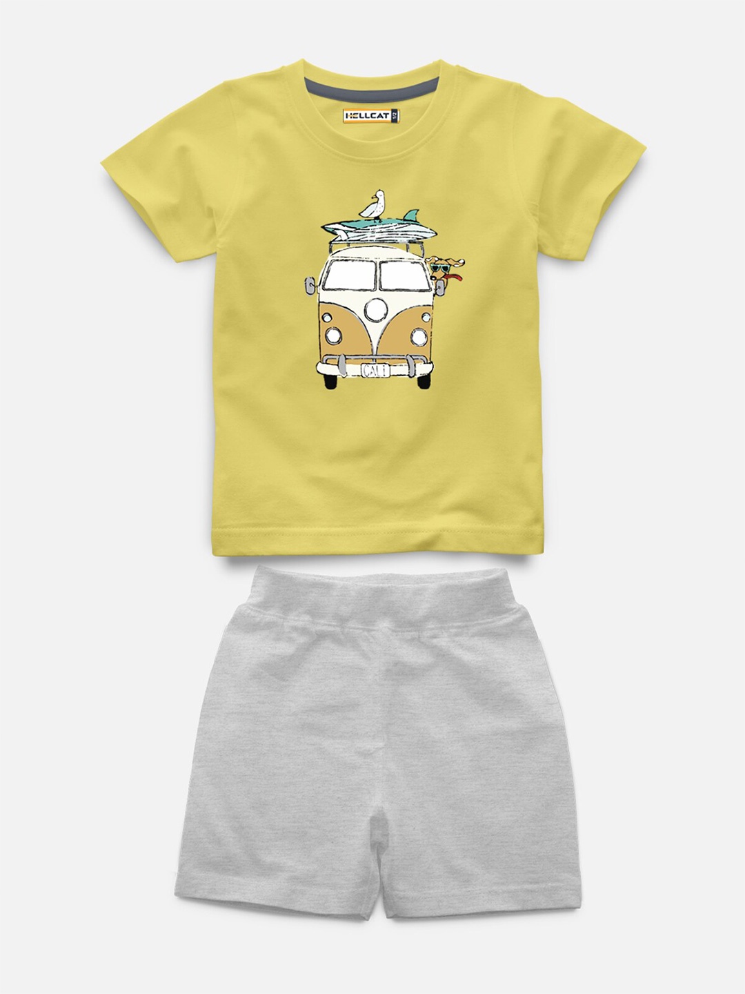 

HELLCAT Kids Pack Of 2 Printed Short Sleeves T-shirt With Shorts, Yellow